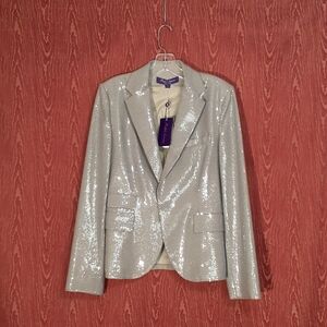 RALPH LAUREN PURPLE LABEL Silver Gray Sequin Blazer I Button Women's Sz 6